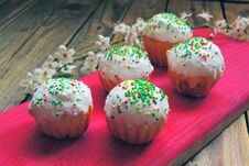 Easter Cupcakes And A Cherry Twig Royalty Free Stock Photos