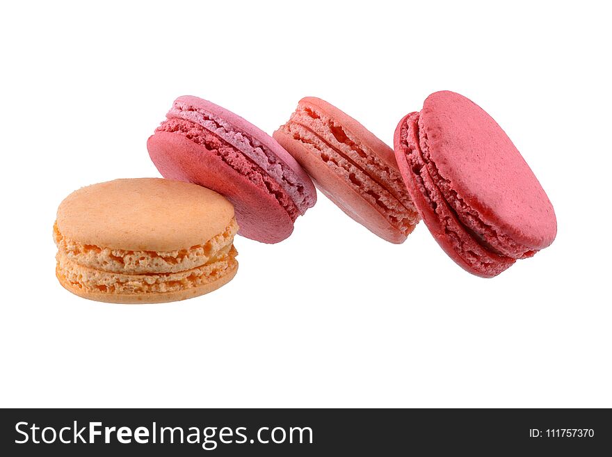 Sweet and colourful french macaroons or macaron, Dessert isolated on white background with clipping path