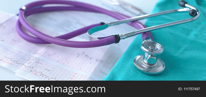 A Stethoscope Shaping A Heart On A Medical Uniform, Closeup