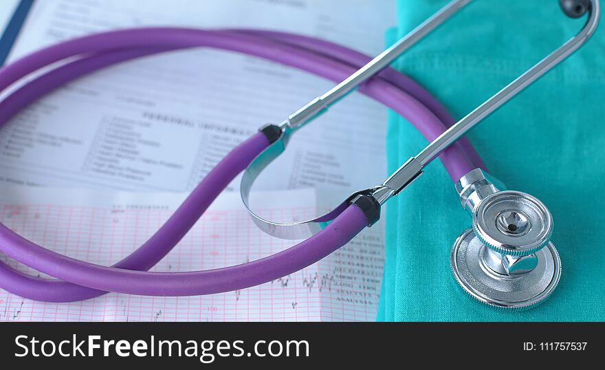 A Stethoscope Shaping A Heart On A Medical Uniform, Closeup