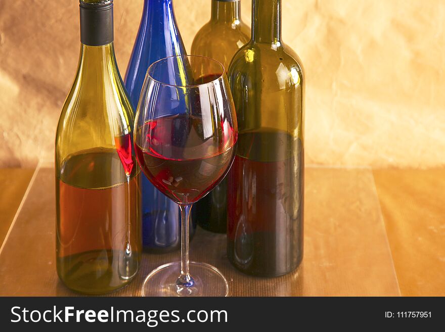 Still Life With Glass And Bottle Of Wine, Cheese And Grapes