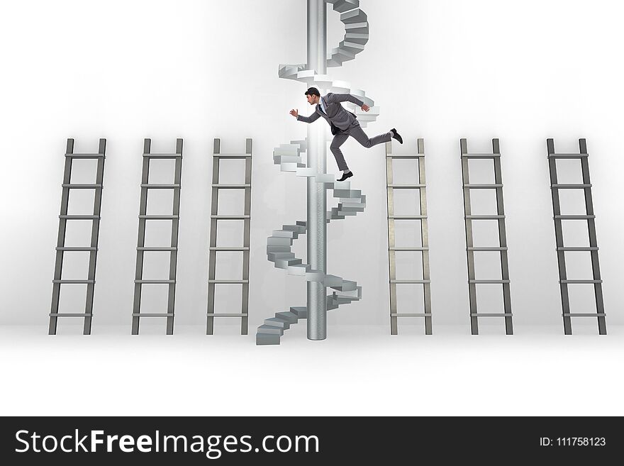 The career progression concept with ladders and staircase