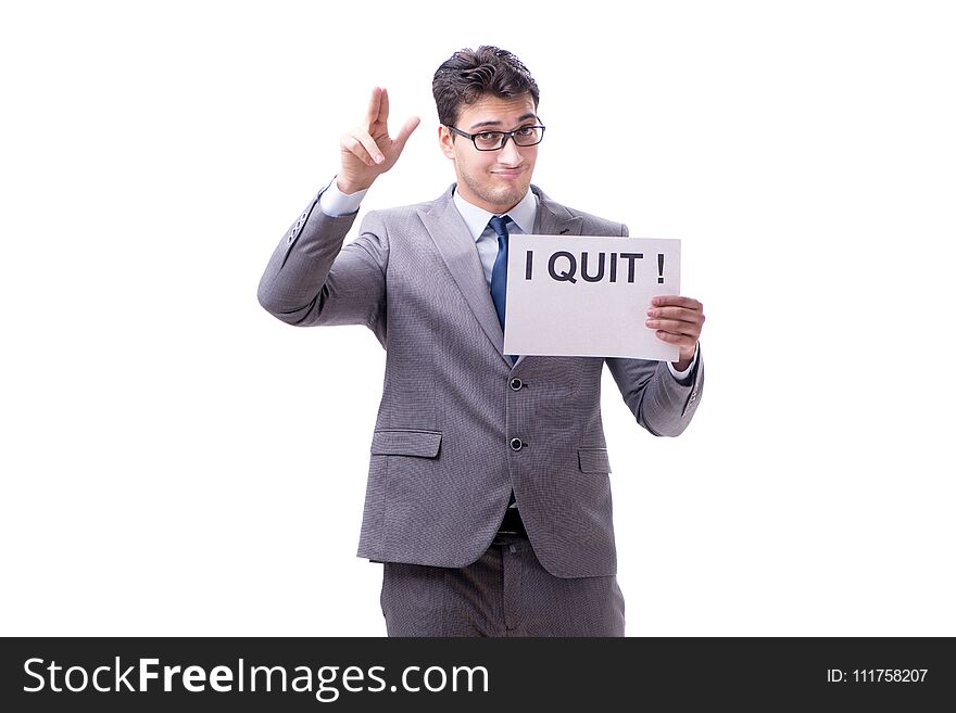 The businessman in resignation concept isolated on white background