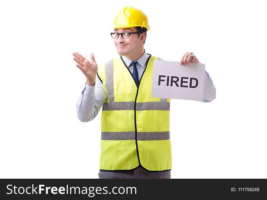 Construction supervisor in dismissal concept isolated on white background