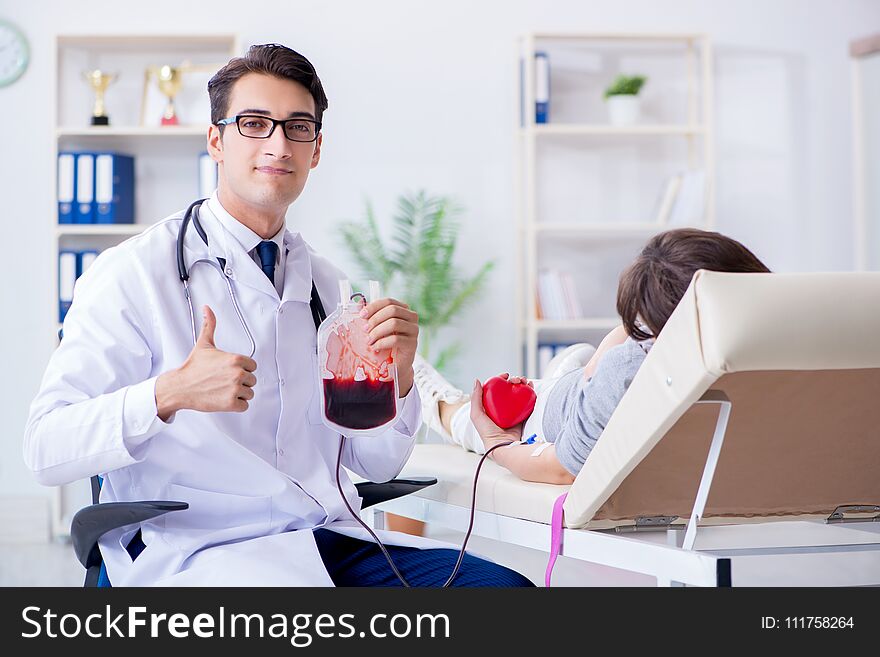 The Patient Getting Blood Transfusion In Hospital Clinic