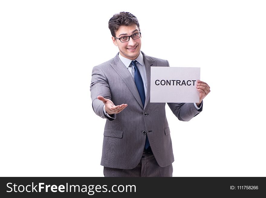 Businessman in employment contract concept isolated on white background
