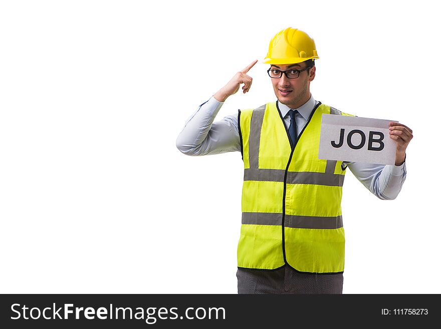 Construction supervisor in recrtuiment concept isolated on white