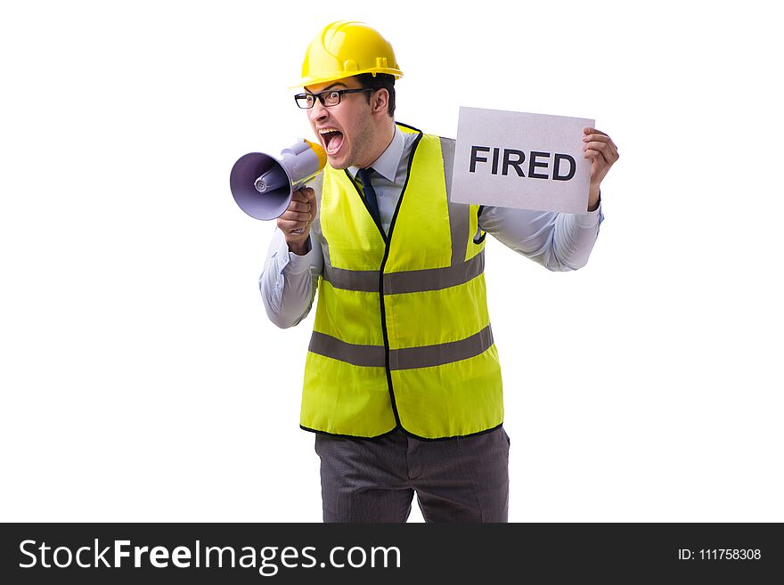 Construction supervisor in dismissal concept isolated on white background