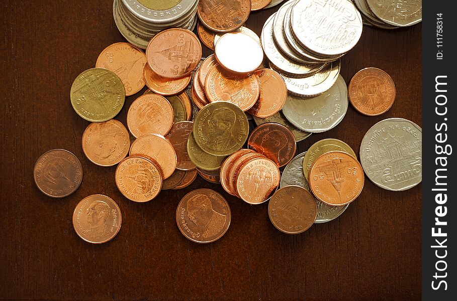 Thailand Money. Coins In Frame Background.