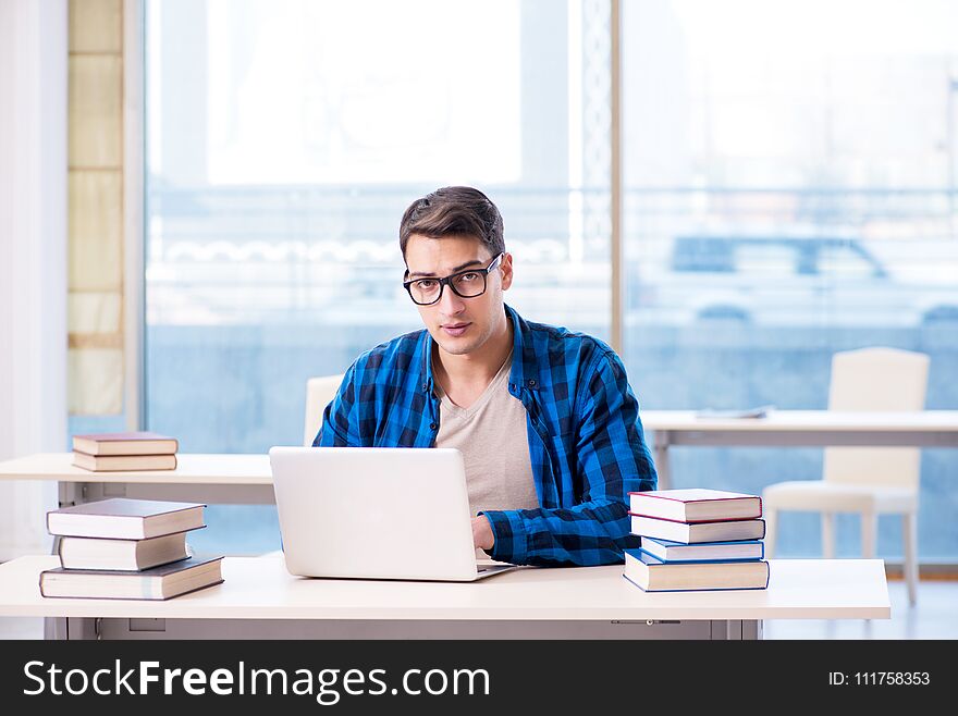 Student in telelearning distance learning concept reading in library