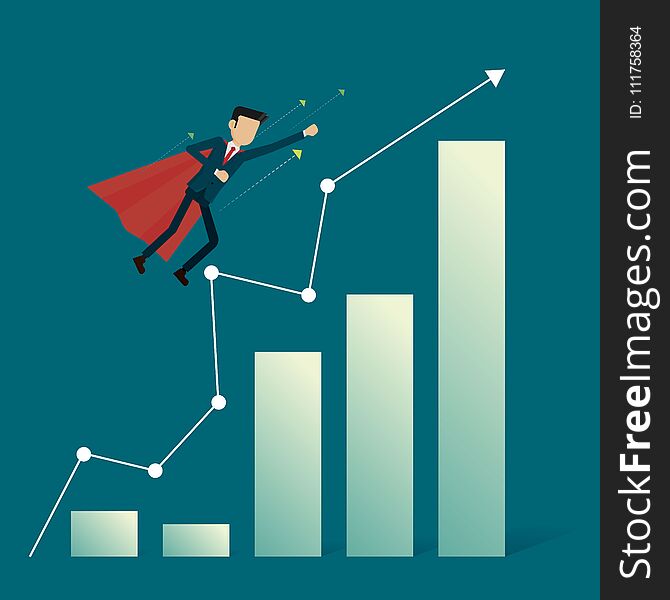 Businessman Hero Flying Fast Path To Goal. Vector Illustration