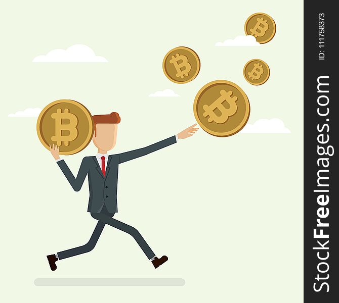 Businessman holding bitcoin floating in the sky. concepts vector