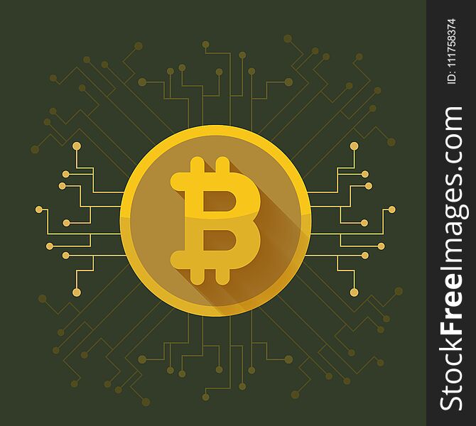 Bitcoin digital currency coin golden icon. vector illustration