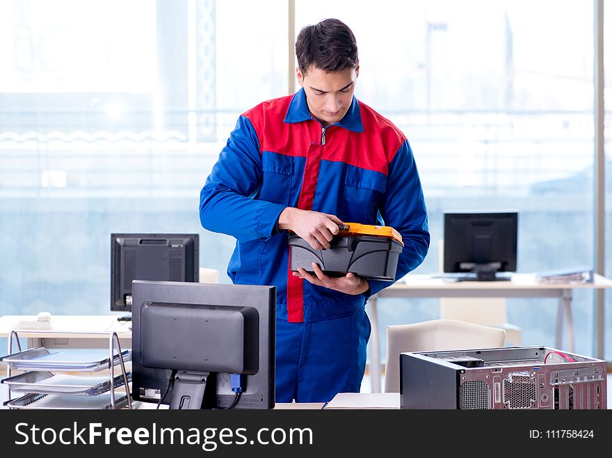 The Computer Repairman Specialist Repairing Computer Desktop