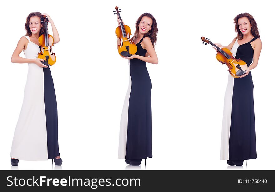 The Woman Playing Violin Isolated On White Background