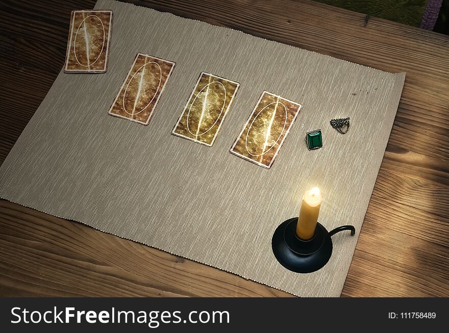 Tarot cards on fortune teller desk table. Future reading. Tarot cards on fortune teller desk table. Future reading.