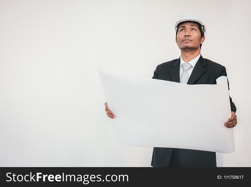 Businessman planning construction project, man