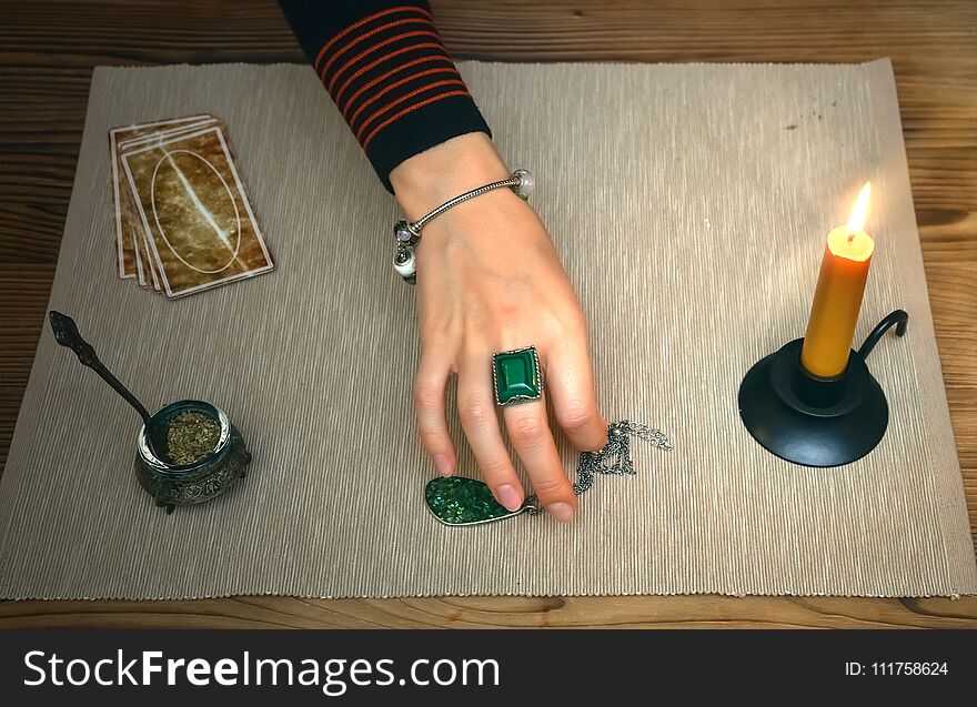 Tarot cards on fortune teller desk table. Future reading. Tarot cards on fortune teller desk table. Future reading.