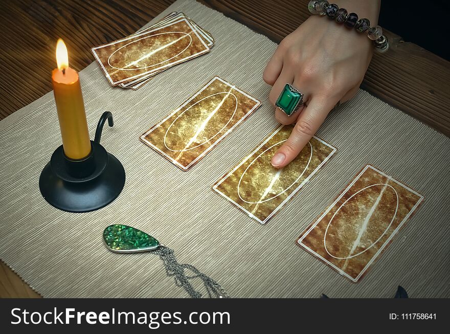 Tarot cards on fortune teller desk table. Future reading. Tarot cards on fortune teller desk table. Future reading.