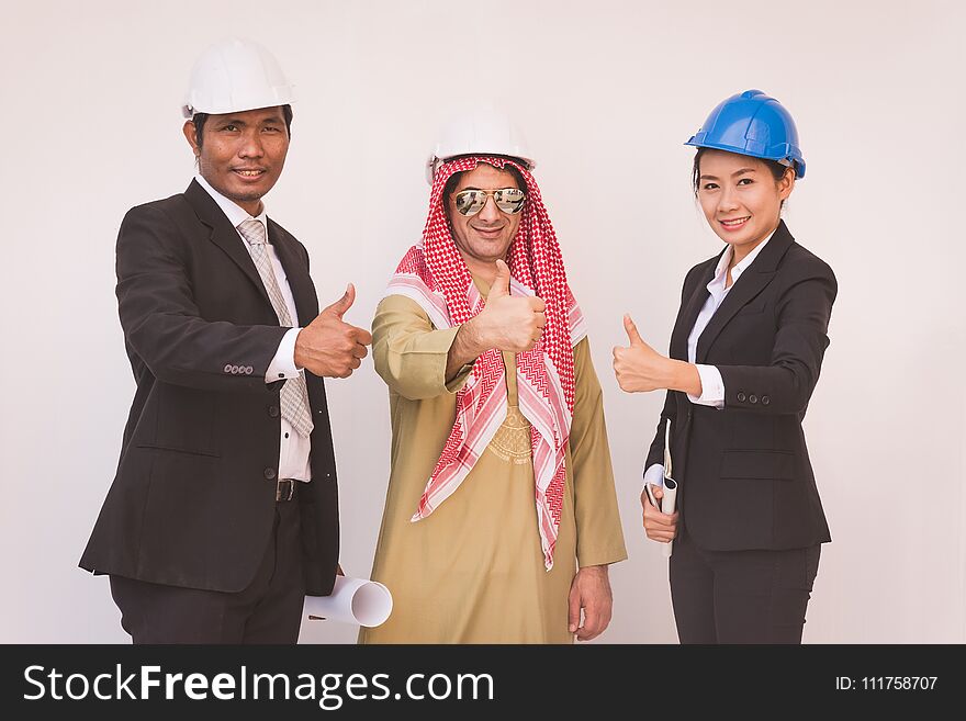 Business Team Construction Engineer Architect And Worker.