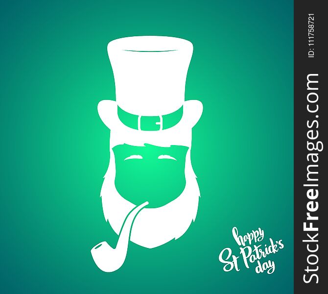 Portrait of silhouette Leprechaun with smoking pipe.