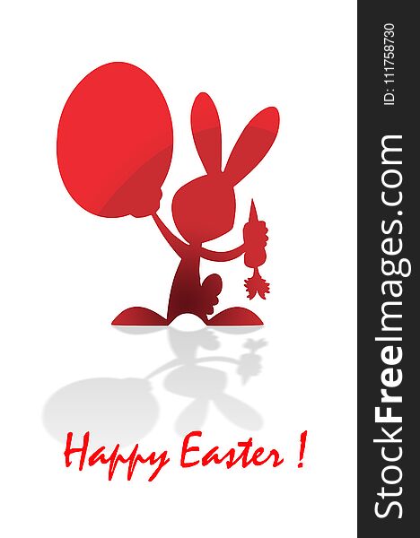 Easter Card With Red Egg And Easter Bunny