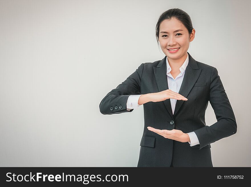 Businesswoman outstretched hand for implementation. Concept business