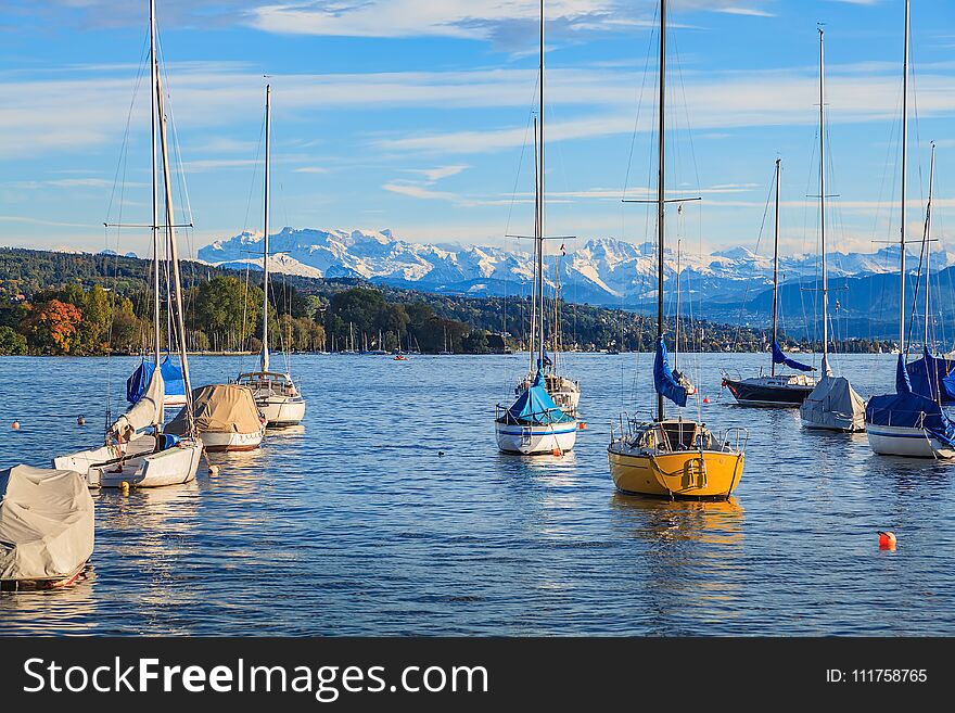 Boats On Lake Zurich In Switzerland