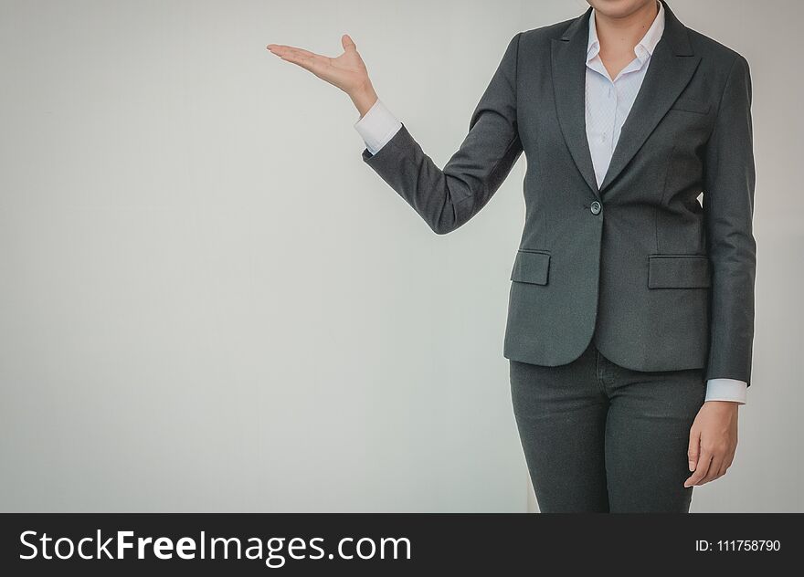 Businesswoman outstretched hand for implementation. Concept business, woman