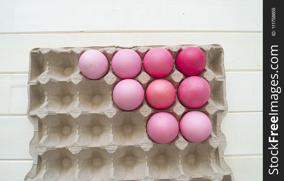 Easter.Pastel colored eggs.Spring composition.Flat ley.