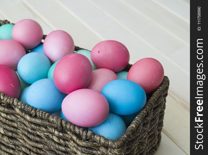 Easter.Pastel colored eggs.Spring composition.Flat ley.