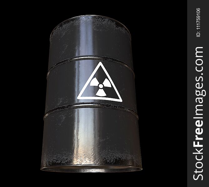 Black Radioactive Barrels on black background. 3d render illustration