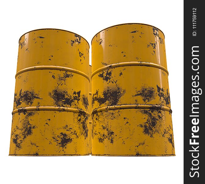 Old rust metal barrel oil isolated on white background. 3d render illustration