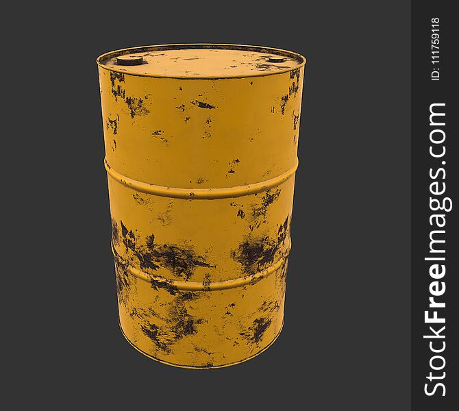 Old rust metal barrel oil on black background. 3d render illustration