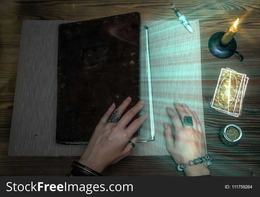 Book Of Magic. Tarot Cards. Future Reading. Fortune Teller Concept.