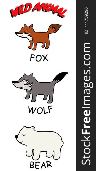 Vector set of animal predators: fox, wolf and bear. lovely little smiling animals