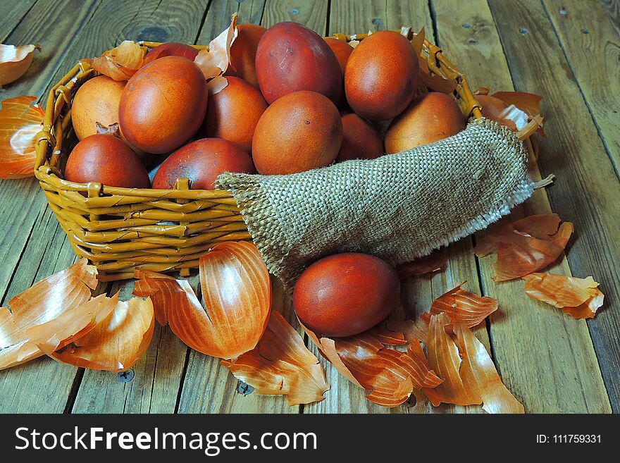 Stage of Preparation of Decor for Easter. Bio and Natural way of painted eggs with fresh leaves and onion shells. Stage of Preparation of Decor for Easter. Bio and Natural way of painted eggs with fresh leaves and onion shells.