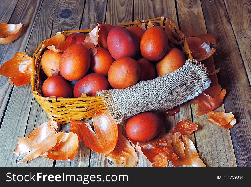 Stage of Preparation of Decor for Easter. Bio and Natural way of painted eggs with fresh leaves and onion shells. Stage of Preparation of Decor for Easter. Bio and Natural way of painted eggs with fresh leaves and onion shells.