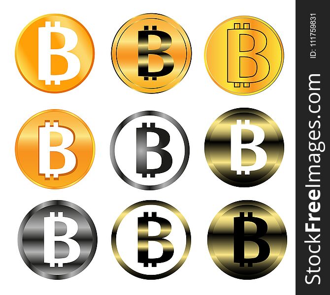 Bitcoin sign icon for internet money. Crypto currency symbol and coin image for using in web projects or mobile applications. Vector illustration. Bitcoin sign icon for internet money. Crypto currency symbol and coin image for using in web projects or mobile applications. Vector illustration.