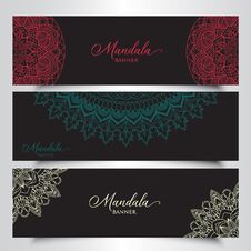 Banners With Decorative Mandala Designs Royalty Free Stock Images