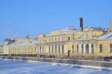 Saint Petersburg, Embankment Of The Fontanka River In Winter. House, 10. Salt Town, 19 Century Royalty Free Stock Photos