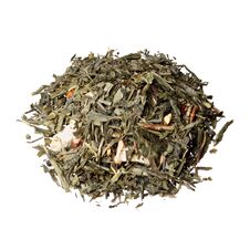 Green Flavored Tea Based On Tea Sencha With Strawberry, Cranberr Stock Photo Green Flavored Tea Based On Tea Sencha With Strawberry, Cranberr Stock Photo