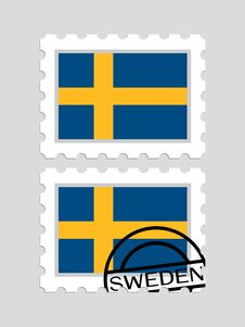 Sweden Flag On Postage Stamps Stock Photo