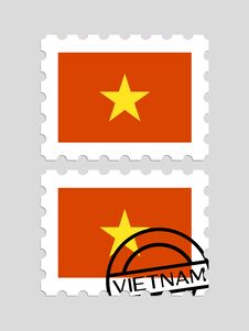 Vietnam Flag On Postage Stamps Royalty Free Stock Photo