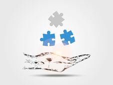 Pieces Of Jigsaw On Hand Represents Concept Of Engineering And Innovation. Technology Background. Vector Illustration Royalty Free Stock Photography