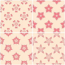 Floral Patterns. Set Of Beige And Red Seamless Backgrounds Stock Images