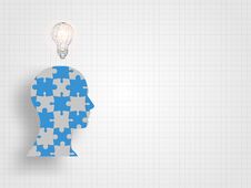 Lightbulb On Human Head Model That Filled With Jigsaw On Grid Background Represent Design Thinking And Innovation Concept. Royalty Free Stock Image Lightbulb On Human Head Model That Filled With Jigsaw On Grid Background Represent Design Thinking And Innovation Concept. Royalty Free Stock Image