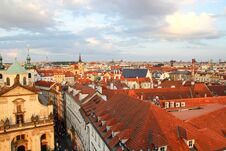 Panorama Of Prague Red Roofs, People Walking On The Street Stock Images