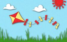 Colored Kite Flies On Background Of Spring Sunny Meadow. Stock Photography