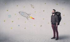 Young Man With A Backpack Stock Image